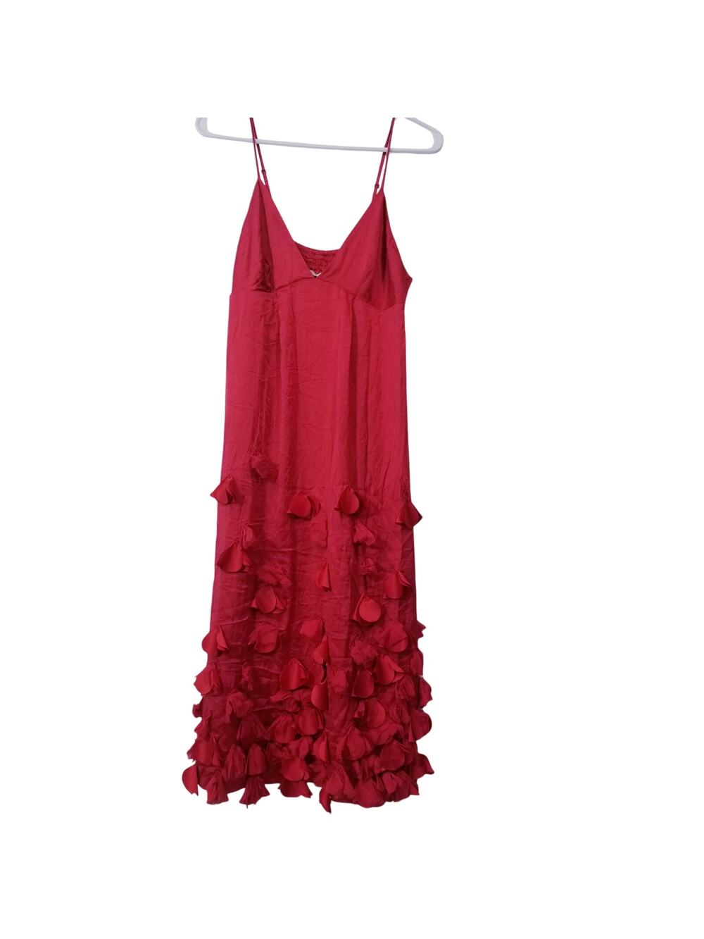 Rebecca Taylor Red Silk Satin Date Night Dress Floral Petals Details